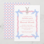 Bunny Roze Blauw Coquette Lint Feestuitnodigingen Kaart (Voorkant / Achterkant)