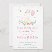 Bunny Roze Goud Bloemen Meisje Verjaardag Uitnodig Kaart (Voorkant)