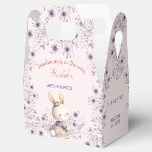 Bunny Roze Paarse Bloemen Spring Girl Baby shower Bedankdoosjes (Geopend)