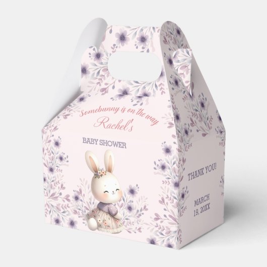 Bunny Roze Paarse Bloemen Spring Girl Baby shower Bedankdoosjes (Voorkant Zijde)