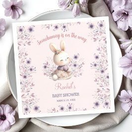 Bunny Roze Paarse Bloemen Spring Girl Baby shower Servet