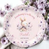 Bunny Roze Paarse Lente Bloemen Meisje Baby shower Papieren Bordje
