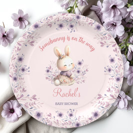 Bunny Roze Paarse Lente Bloemen Meisje Baby shower Papieren Bordje