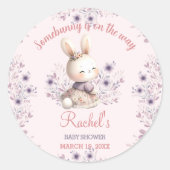Bunny Roze Paarse Lente Bloemen Meisje Baby shower Ronde Sticker (Voorkant)