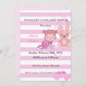 Bunny roze strepen girl baby shower uitnodiging (Voorkant / Achterkant)