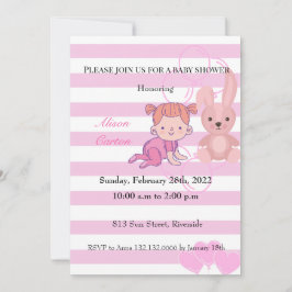 Bunny roze strepen girl baby shower uitnodiging