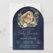 Bunny Sage Green Floral Navy Blue Arch Baby shower Kaart (Voorkant)