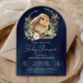 Bunny Sage Green Floral Navy Blue Arch Baby shower Kaart