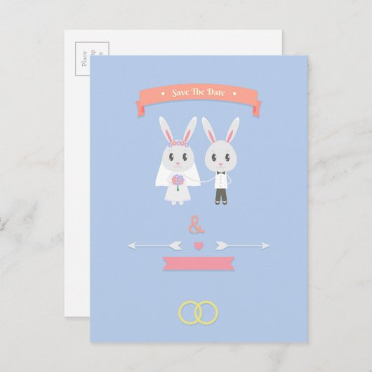 bunny save the date aankondigingskaart (Voorkant / Achterkant)