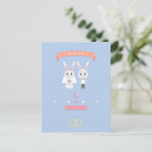 bunny save the date aankondigingskaart (Staand voorkant)