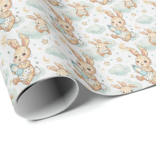 Bunny Schattige Baby Pastel Waterverf Patroon Cadeaupapier
