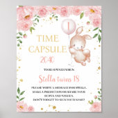 Bunny Schattige Ballon 1e Verjaardag Tijd Capsule  Poster (Voorkant)
