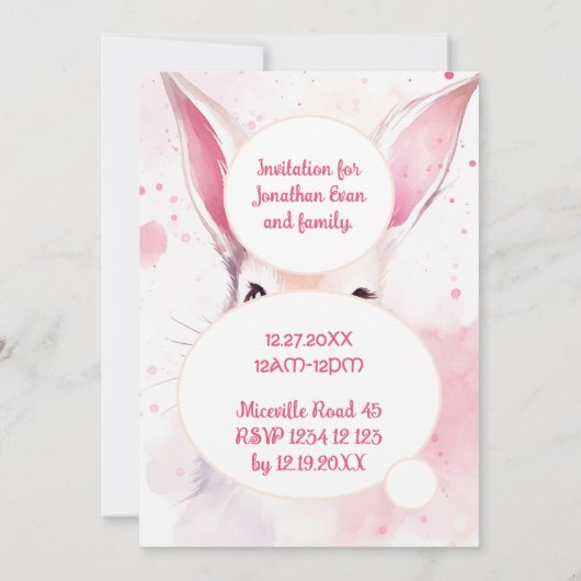 Bunny Schattige Roze Pastel Waterverf Kaart (Achterkant)