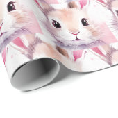 Bunny Schattige Waterverf Roze baby shower Cadeaupapier (Rol Hoek)