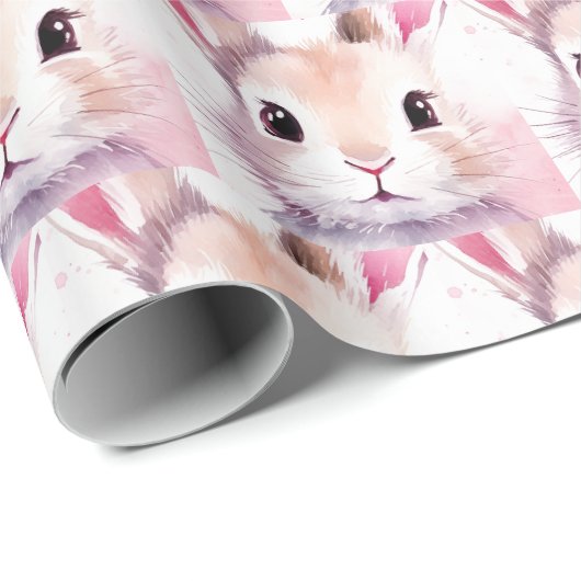 Bunny Schattige Waterverf Roze baby shower Cadeaupapier (Rol Hoek)