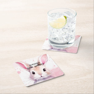 Bunny Schattige Waterverf Roze baby shower Kartonnen Onderzetters