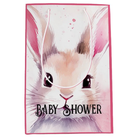 Bunny Schattige Waterverf Roze baby shower Medium Cadeauzakje (Voorkant)