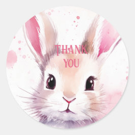 Bunny Schattige Waterverf Roze baby shower Ronde Sticker