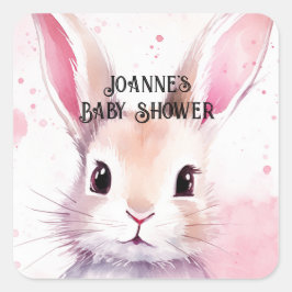 Bunny Schattige Waterverf Roze baby shower Vierkante Sticker