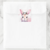 Bunny Schattige Waterverf Roze baby shower Vierkante Sticker (Tas)