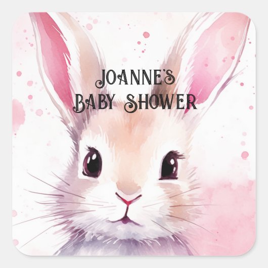 Bunny Schattige Waterverf Roze baby shower Vierkante Sticker (Voorkant)