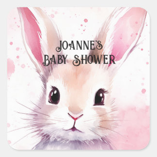 Bunny Schattige Waterverf Roze baby shower Vierkante Sticker