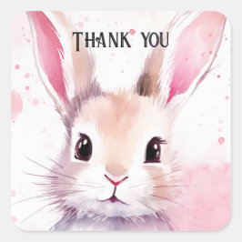 Bunny Schattige Waterverf Roze baby shower Vierkante Sticker