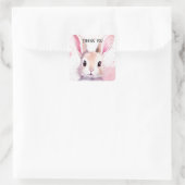 Bunny Schattige Waterverf Roze baby shower Vierkante Sticker (Tas)