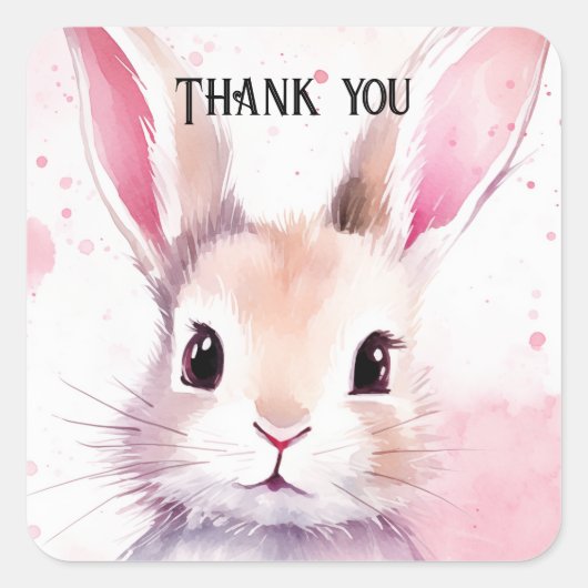 Bunny Schattige Waterverf Roze baby shower Vierkante Sticker (Voorkant)
