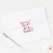 Bunny Schattige Waterverf Roze baby shower Vierkante Sticker (Envelop)