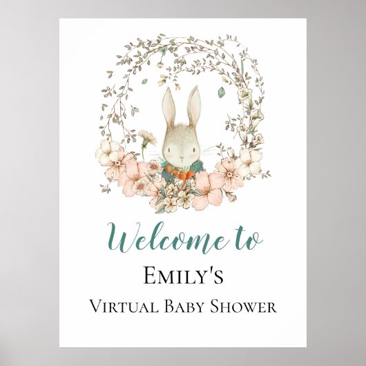 Bunny Script Welkomstvirtueel Baby shower Poster (Voorkant)