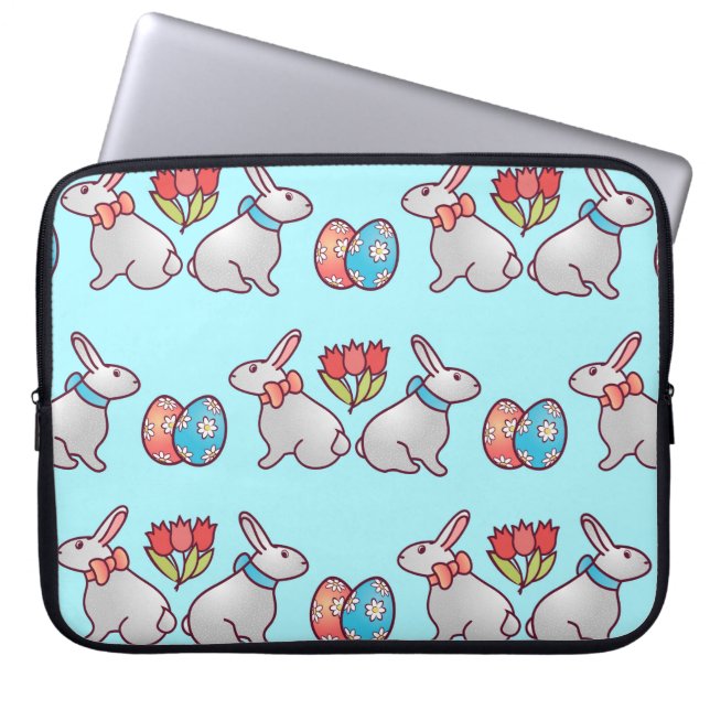 Bunny seamless pattern with easter eggs and a bouq laptop sleeve (Voorkant)