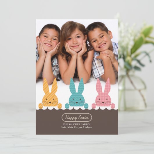 Bunny Siblings Photo Easter Card Feestdagenkaart (Staand voorkant)