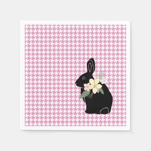 Bunny Silhouet Bloemen Roze Houndstooth Pasen Servet (Voorkant)