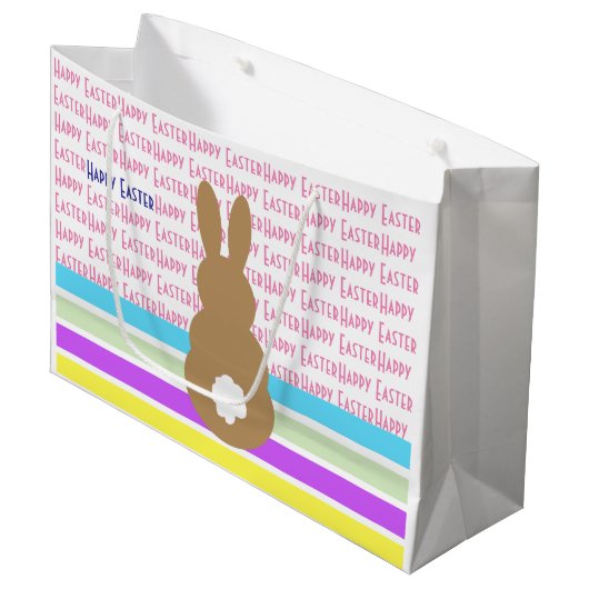 Bunny Silhouette en Happy Easter Design Groot Cadeauzakje (Voorkant Gekanteld)
