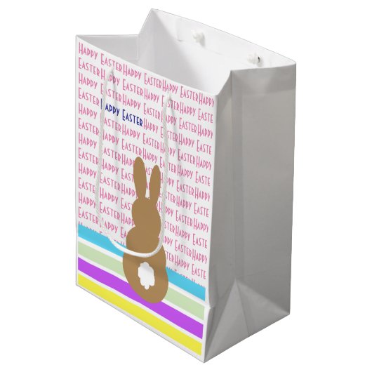 Bunny Silhouette en Happy Easter Design Medium Cadeauzakje (Voorkant Gekanteld)