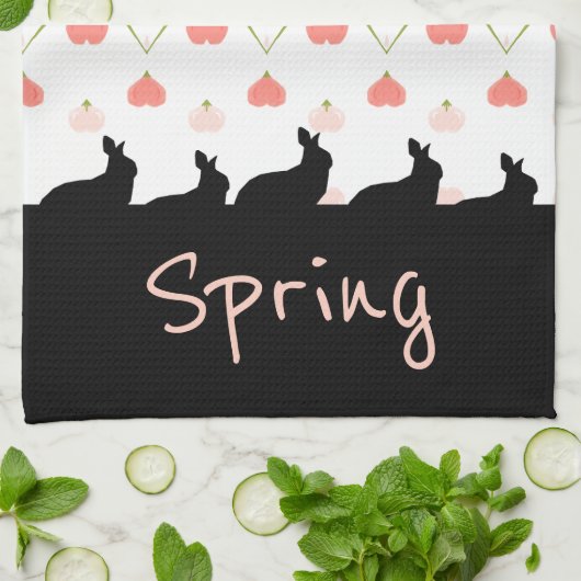 Bunny silhouettes in zwart met roze theedoek (Gevouwen)