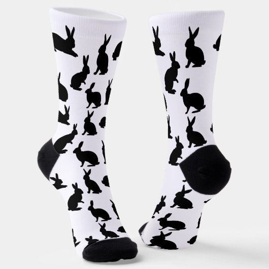Bunny Silhouettes Pattern In Black Cute Easter Sokken (Gebogen)