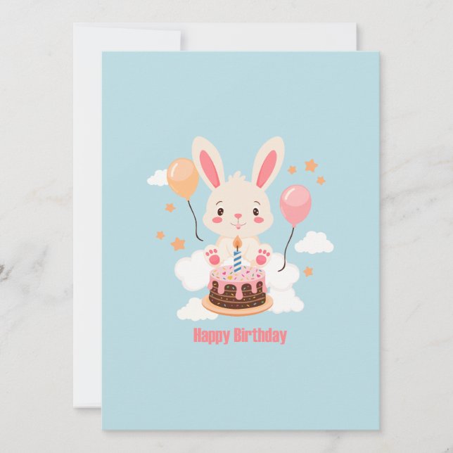 Bunny Sitting On Clouds With A Cake (Voorkant)
