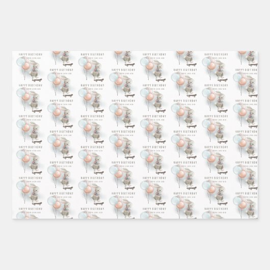 Bunny Skateboard Birthday Wrapping Paper Sheets (Voorkant 2)