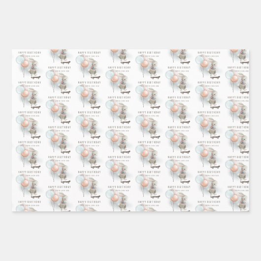 Bunny Skateboard Birthday Wrapping Paper Sheets (Voorkant)