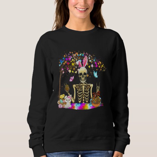 Bunny Skeleton Cute Bunny Chick Eggs Basket Happy Trui (Voorkant)