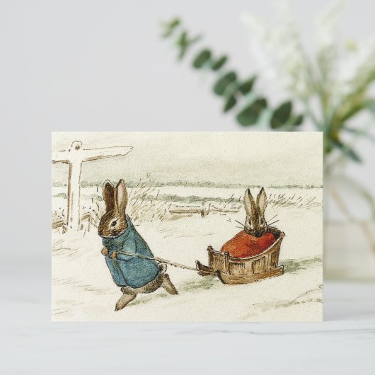 “Bunny Sleigh Ride” van Beatrix Potter Bedankkaart (Staand voorkant)
