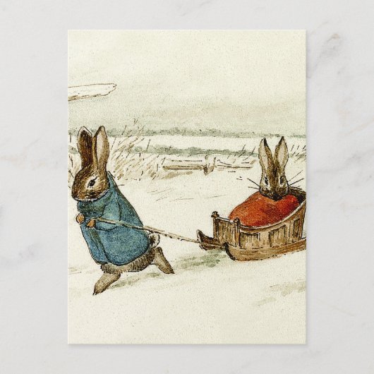 “Bunny Sleigh Ride” van Beatrix Potter Briefkaart (Voorkant)