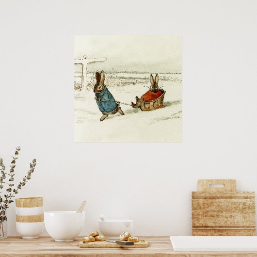 "Bunny Sleigh Ride" van Beatrix Potter Poster (Keuken)