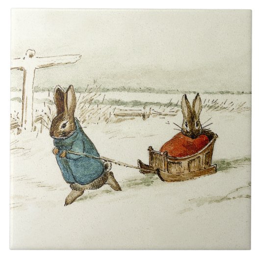 “Bunny Sleigh Ride” van Beatrix Potter Tegeltje (Voorkant)