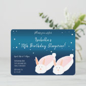 Bunny Slippers Blue Background Birthday Sleepover Kaart (Staand voorkant)
