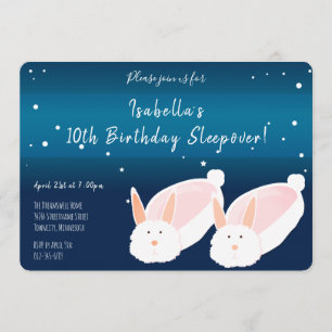 Bunny Slippers Blue Background Birthday Sleepover Kaart