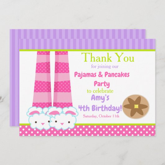 Bunny Slippers Pyjama & Pannenkoeken Verjaardagsfe Bedankkaart (Voorkant / Achterkant)