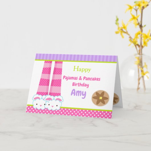Bunny Slippers Pyjama & Pannenkoeken Verjaardagsfe Kaart (Gele Bloem)